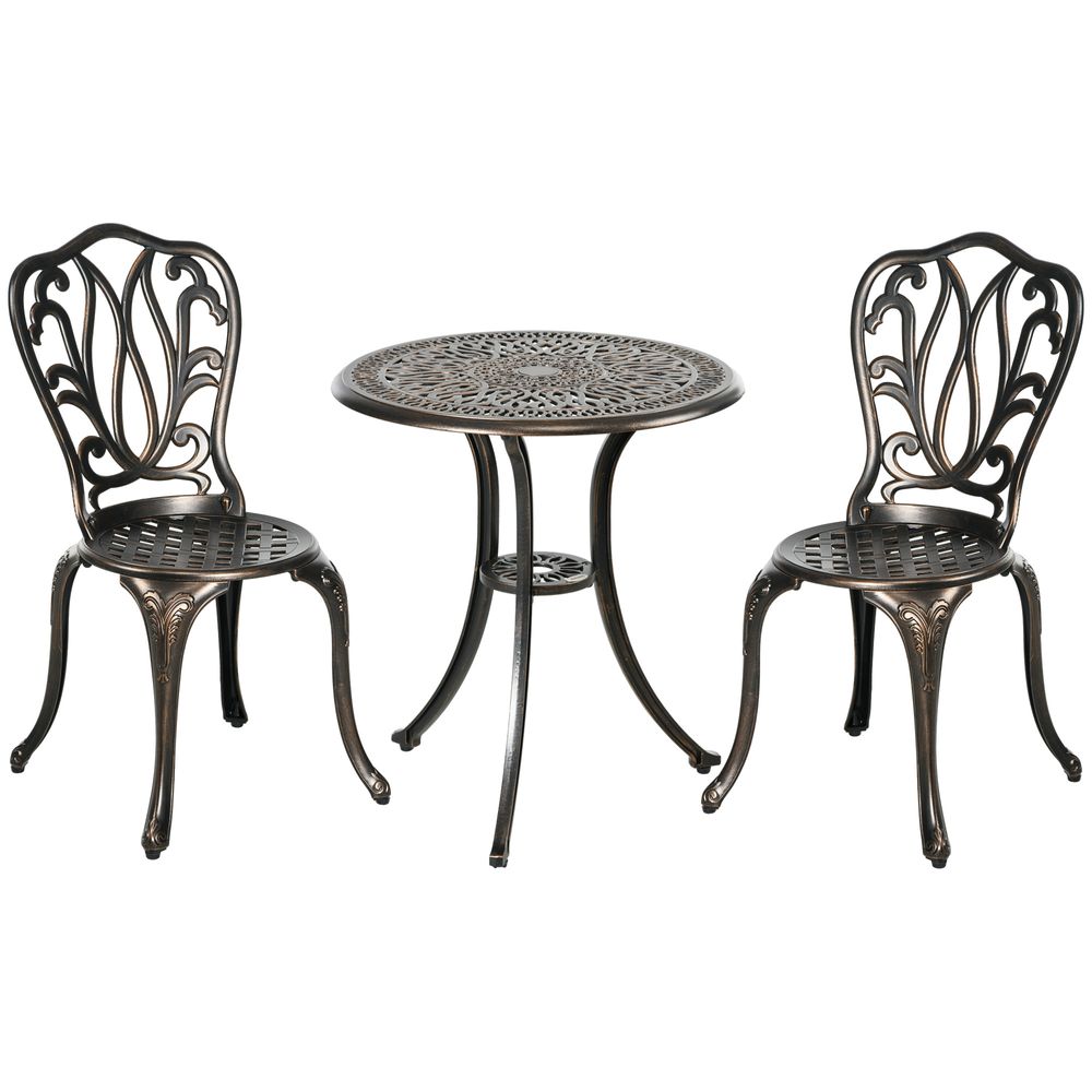 Outsunny 3 Piece Patio Bistro Set Outdoor Table Set with Umbrella Hole Bronze - anydaydirect