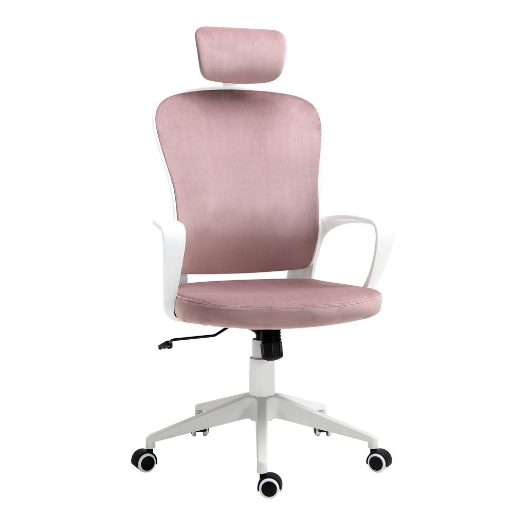 High-Back Office Chair Velvet Fabric Computer Rocking Wheels, Pink Vinsetto - anydaydirect