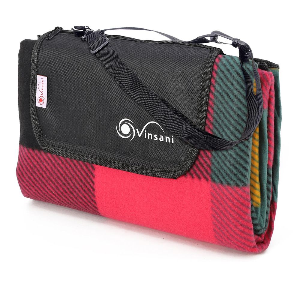 170 x 130cm Folding Picnic Blanket Waterproof & Sandproof Backing Mat & Carry Handle - anydaydirect