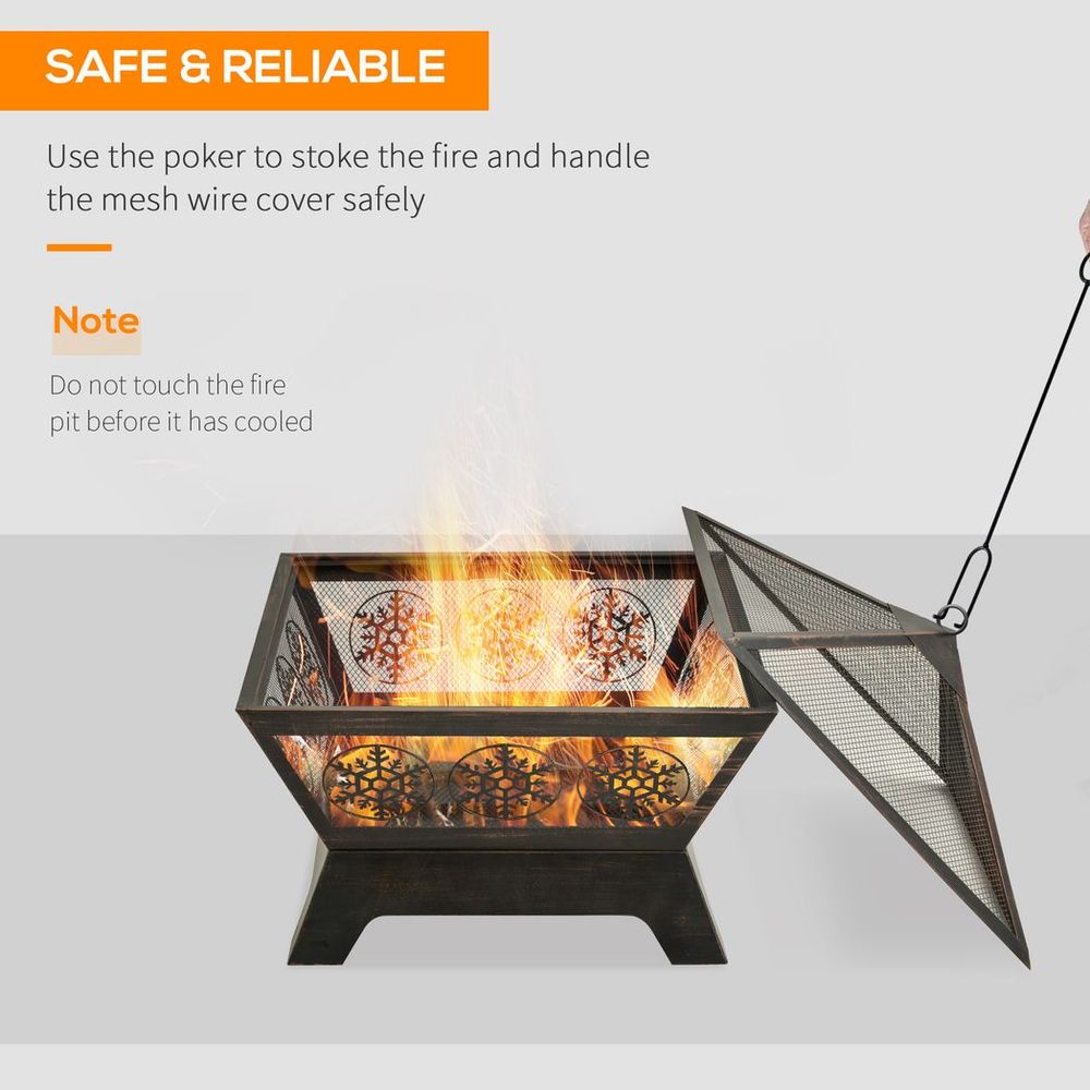 Outdoor Fire Pit with Spark Screen Cover Poker for Camping Picnic - anydaydirect