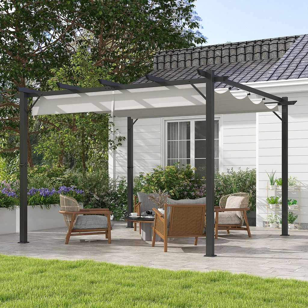 Outsunny 3x3(m) Pergola Gazebo Sun Shade Shelter Aluminium Garden Canopy, Grey - anydaydirect