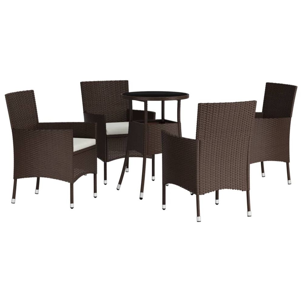 5 Piece Garden Bistro Set with Cushions Brown Poly Rattan - anydaydirect