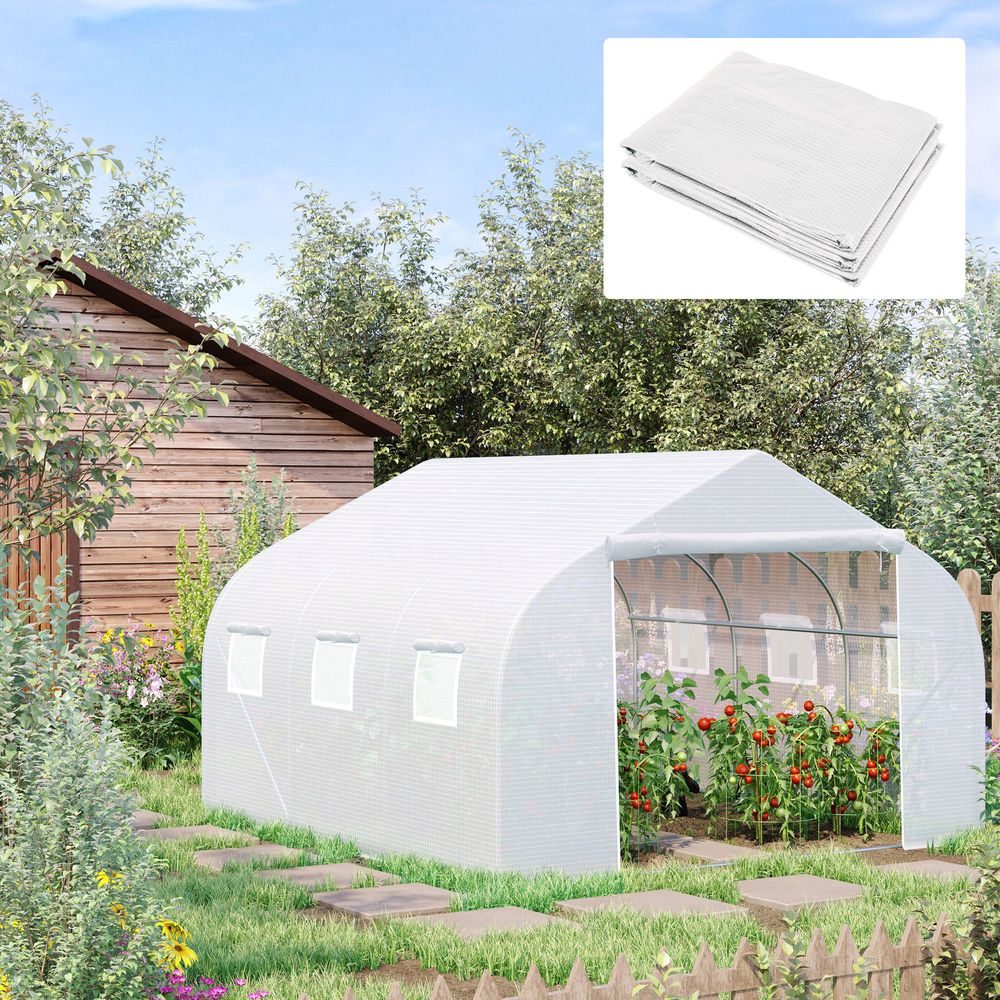 Walk In Greenhouse Cover Replacement White, COVER ONLY PE 4.5x3x2m White - anydaydirect