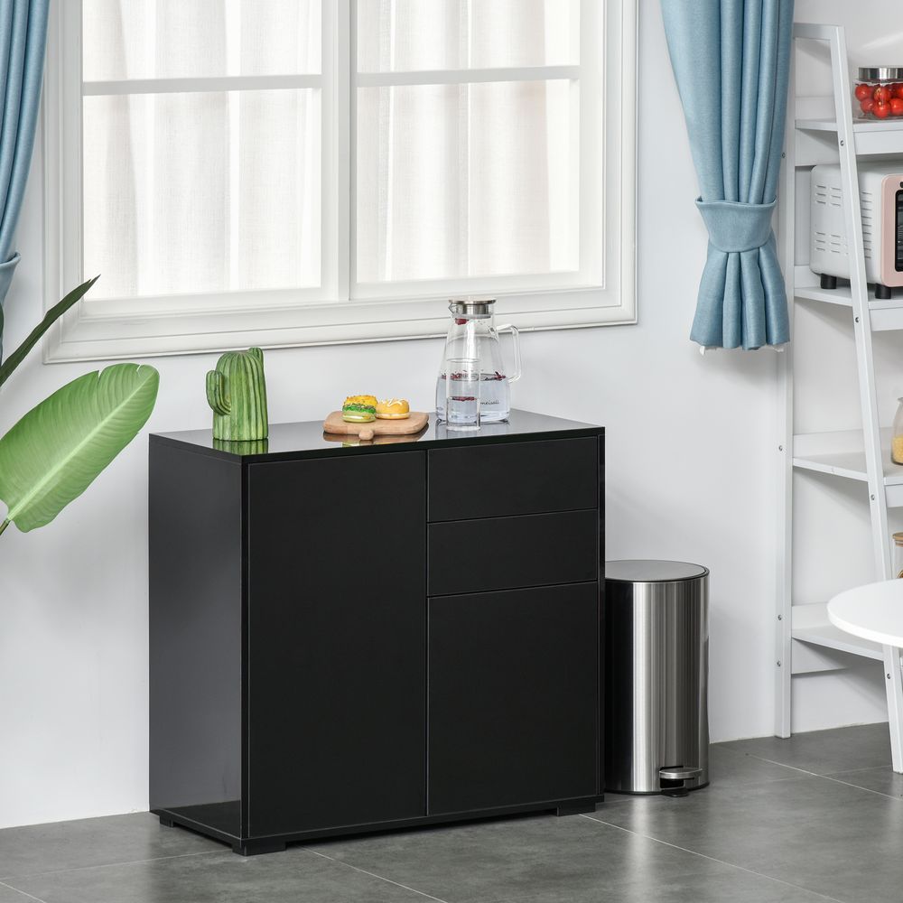Side Cabinet with 2 Door Cabinet and 2 Drawer for Home Office Black - anydaydirect