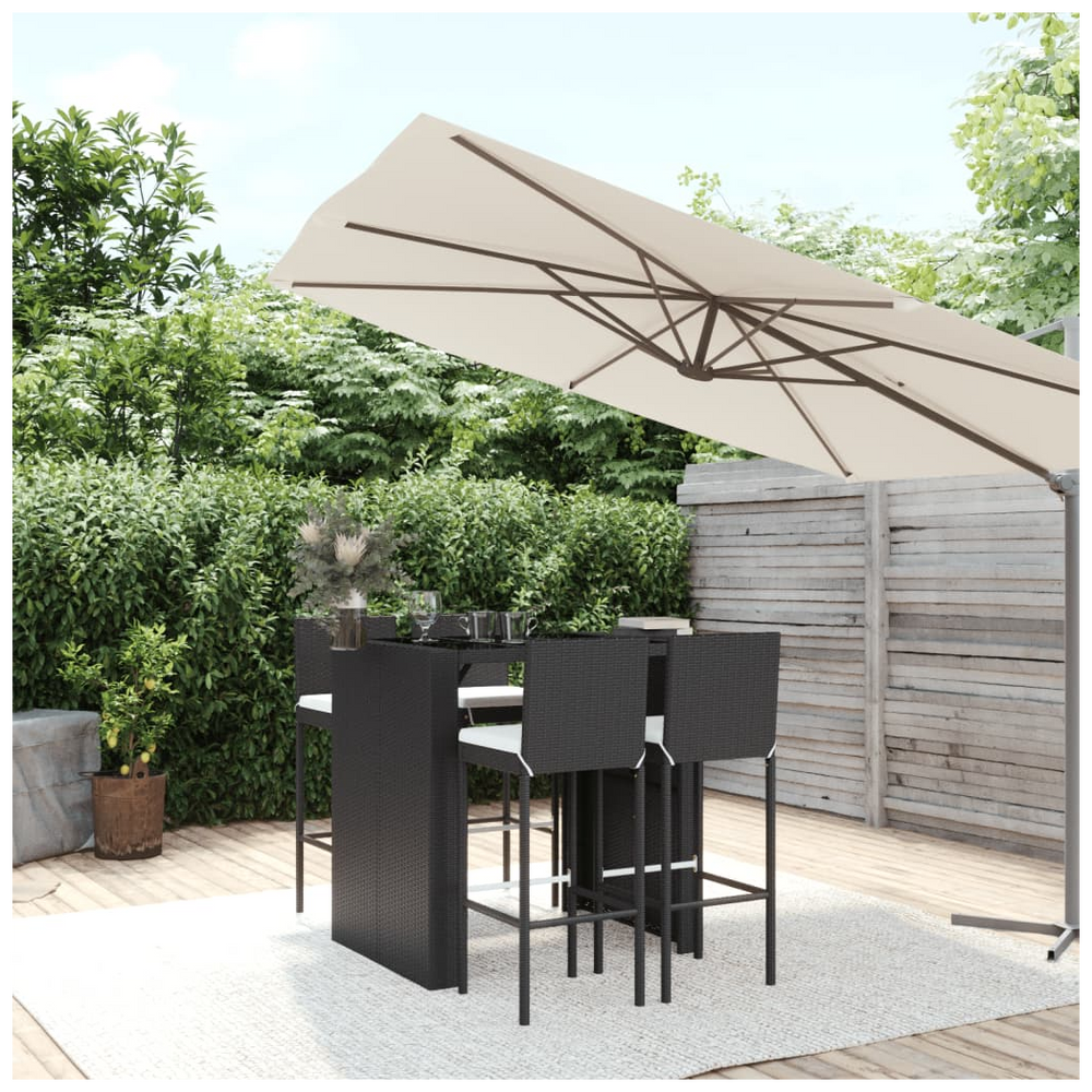 vidaXL 5 Piece Garden Bar Set with Cushions Black Poly Rattan - anydaydirect