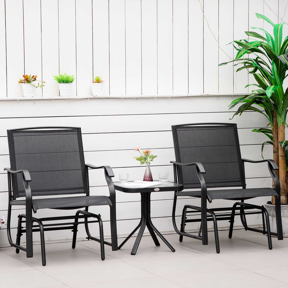 Glider Rocking Chair & Table Set 2 Single Seaters Patio Furniture Bistro Set - anydaydirect