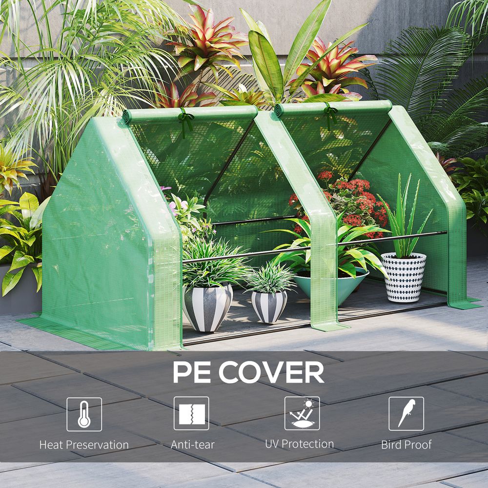 Mini Small Greenhouse Steel Frame & PE Cover & Zip Window 180x90x90cm - anydaydirect