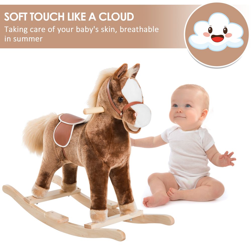 Kids Rocking Horse Wooden Plush Children Ride On Toy Rocker Baby Gift HOMCOM - anydaydirect