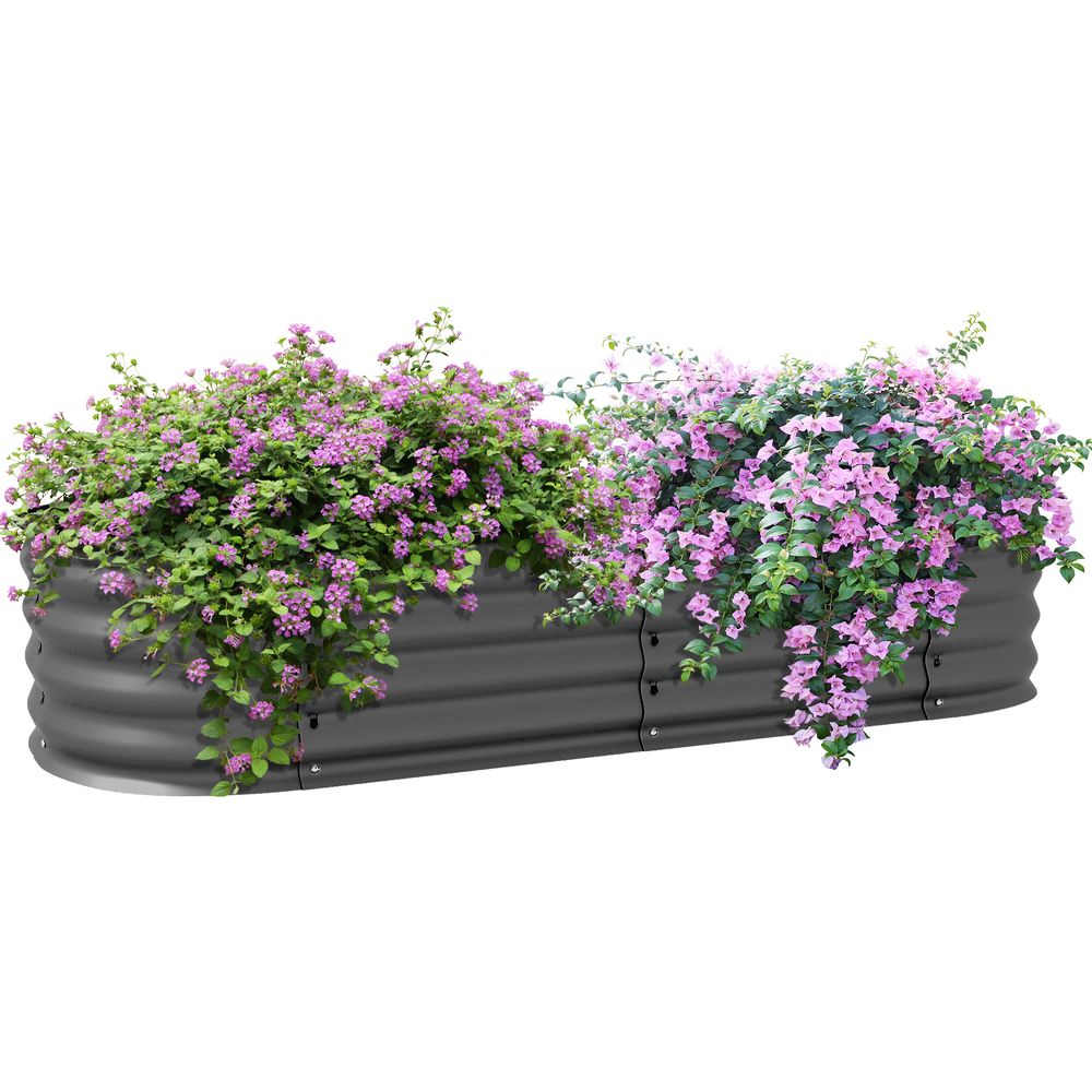 Outsunny Galvanised Raised Garden Bed Planter Box with Safety Edging, Dark Grey - anydaydirect