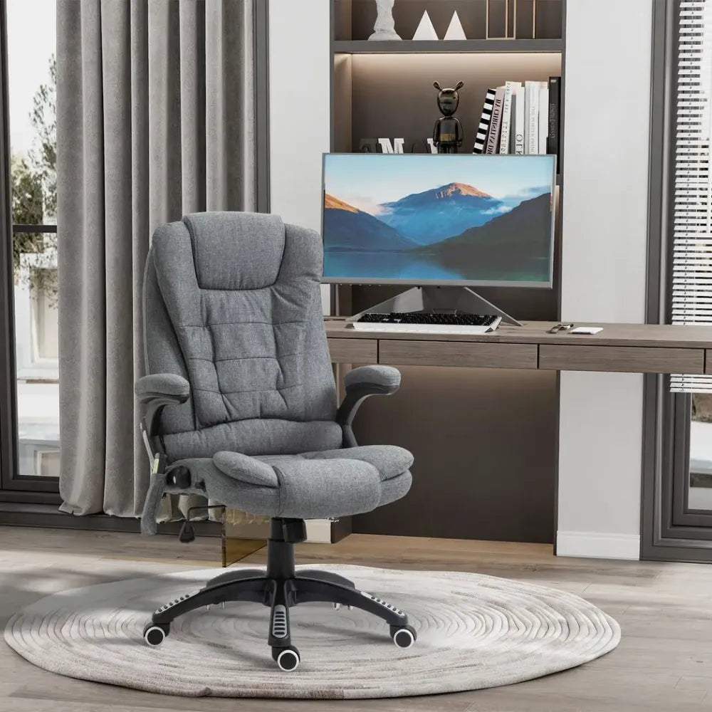 Executive Reclining Chair w/ Heating Massage Points Relaxing Headrest Grey - anydaydirect