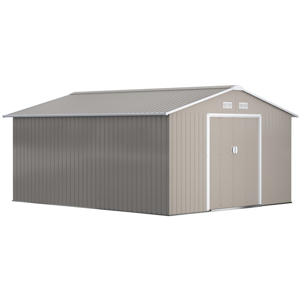 Garden Shed Storage Yard Store Door Metal Roof Tool Box Container 12.5ft x 11ft - anydaydirect