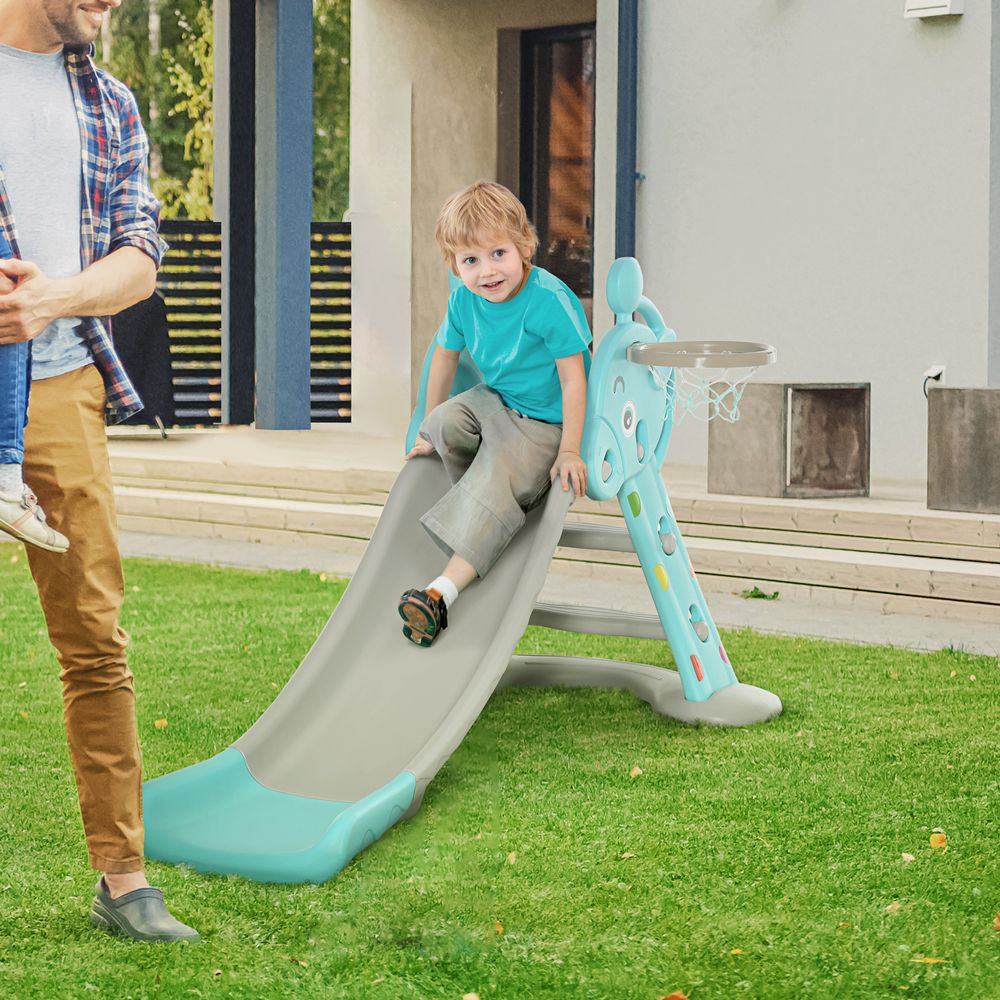 2 in 1 Kids Slide with Basketball Hoop 18 months -4 Years Old Deer Blue - anydaydirect