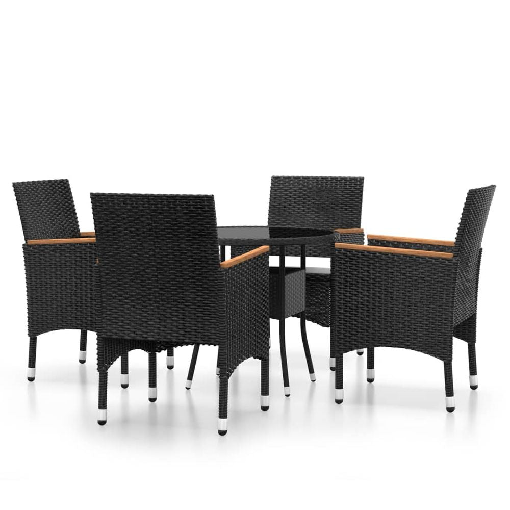 5 Piece Garden Bistro Set Poly Rattan and Tempered Glass Black - anydaydirect