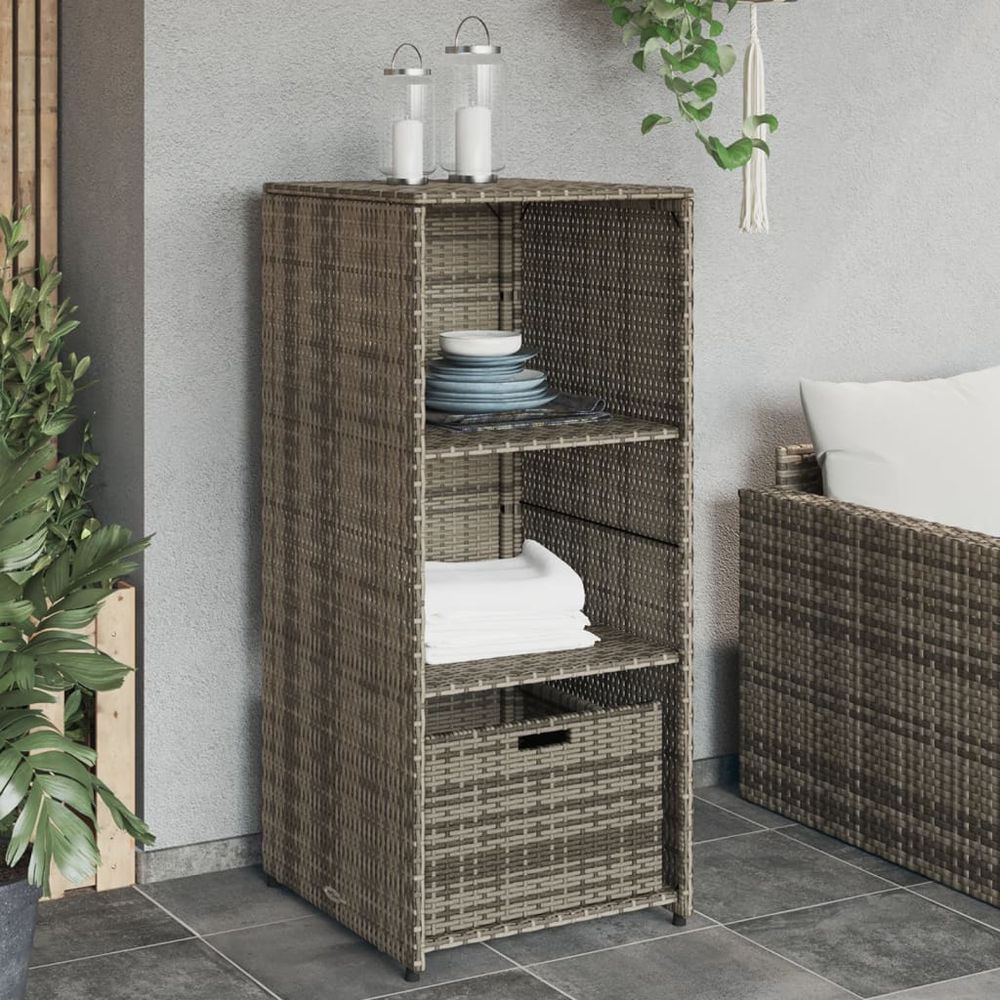vidaXL Garden Storage Cabinet Grey 50x55x115 cm Poly Rattan - anydaydirect
