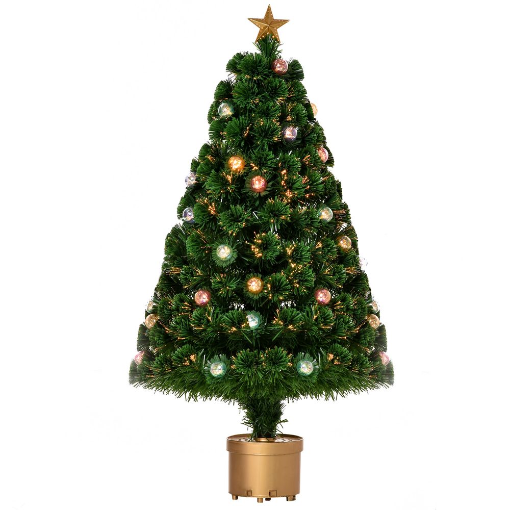 3FT Prelit Artificial Christmas Tree Fiber Optic Xmas Indoor Golden Stand Green - anydaydirect