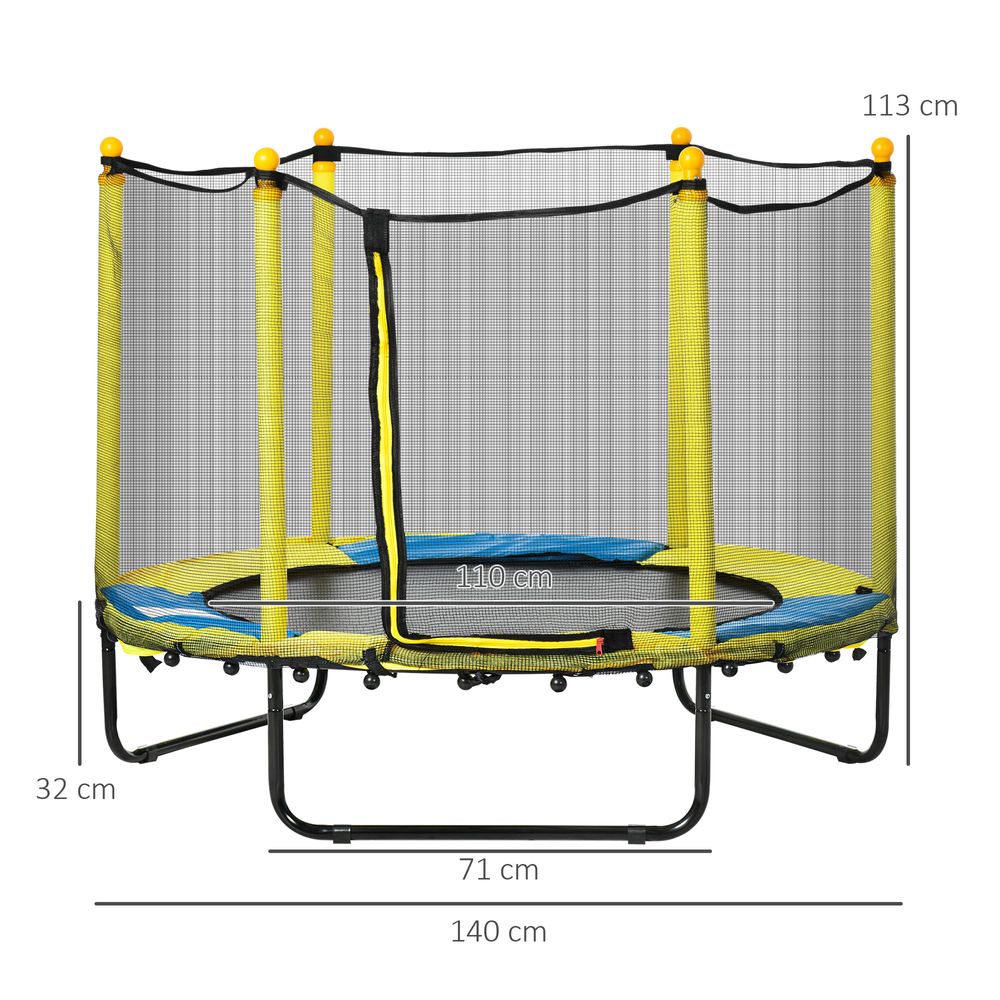 4.6FT Kids Trampoline w/ Enclosure, for Kids 1-10 Years - Yellow - anydaydirect