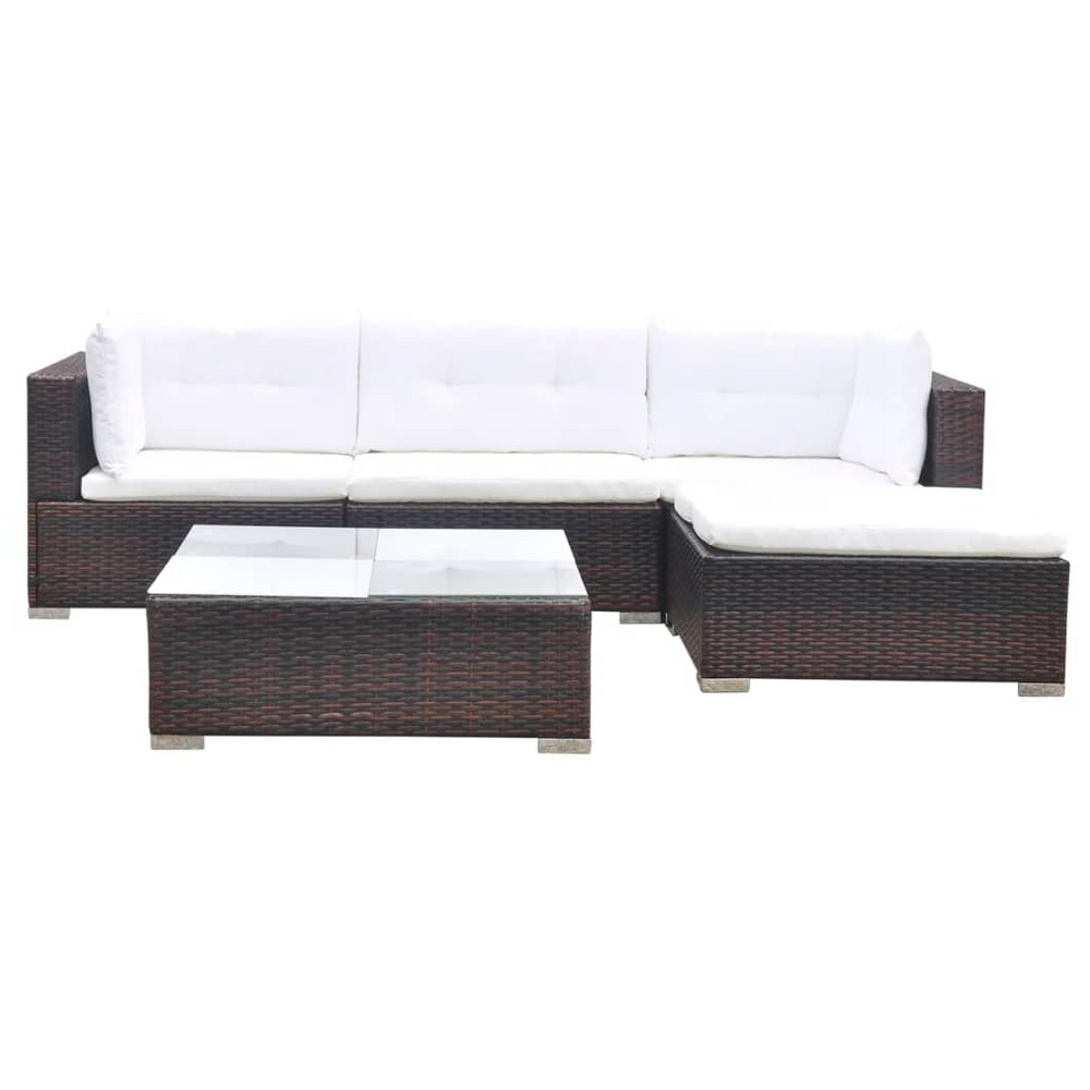 vidaXL 5 Piece Garden Lounge Set with Cushions Poly Rattan Brown - anydaydirect
