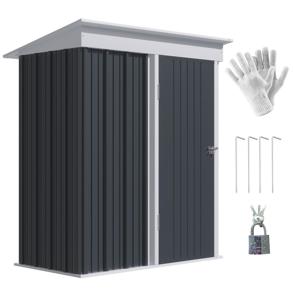 Small Garden Shed, Steel Lean-to Shed for Bike with Adjustable Shelf, Lock, 5x3 - anydaydirect
