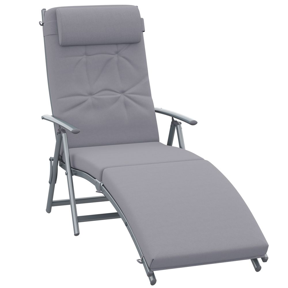 Outsunny Steel Frame Outdoor Garden Padded Sun Lounger w/ Pillow Grey - anydaydirect