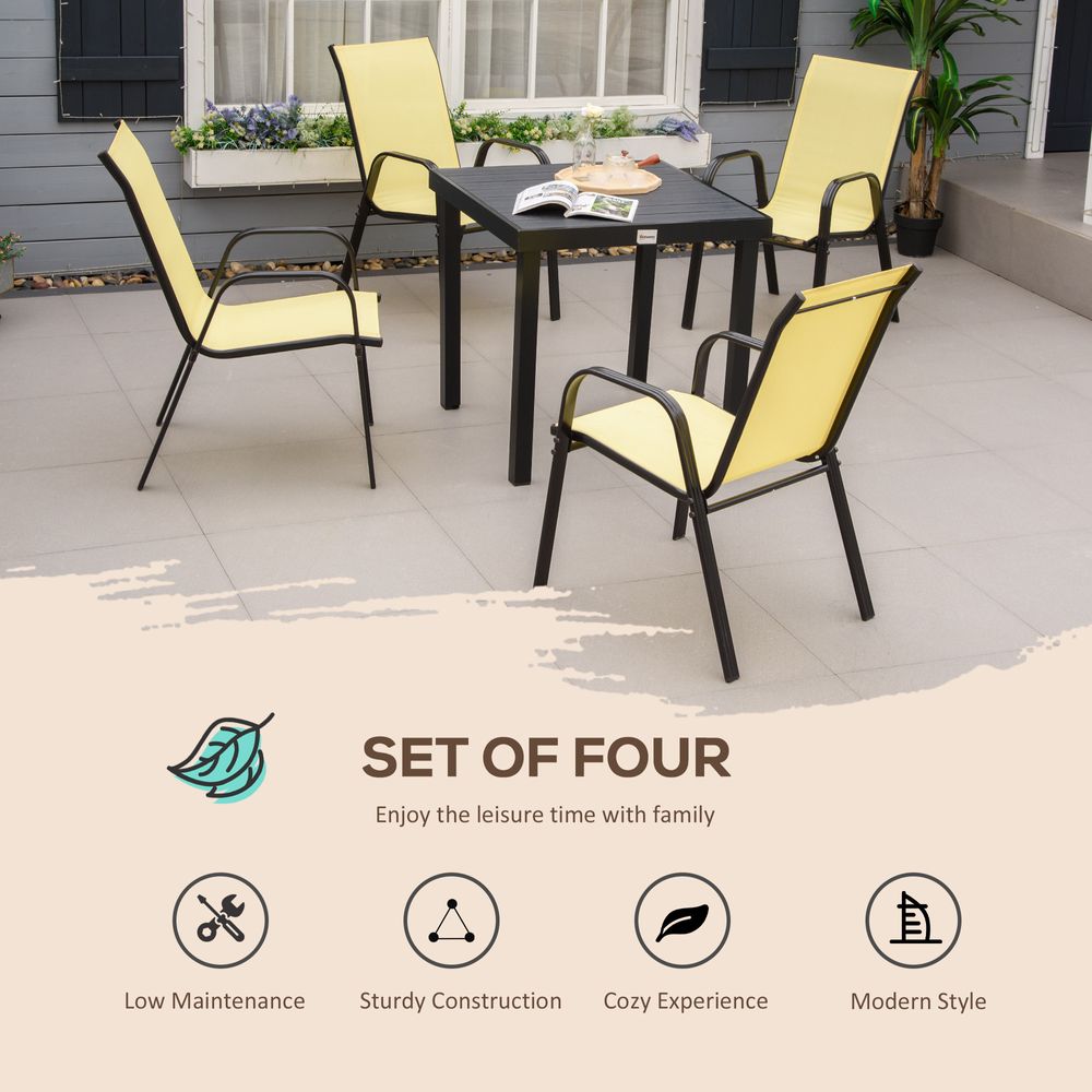 Set of 4 Garden Dining Chair Set Outdoor w/ High Back Armrest Beige Outsunny - anydaydirect