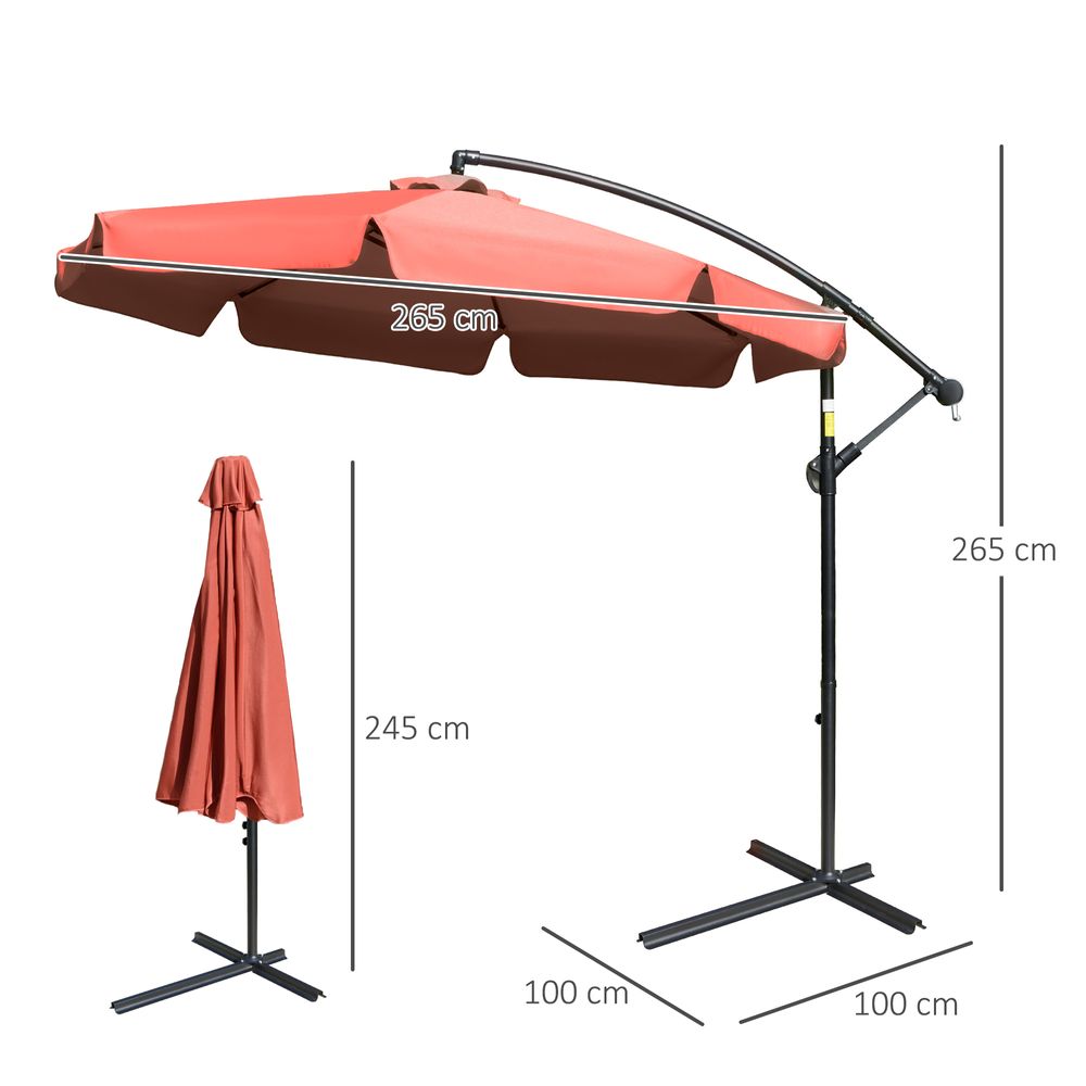 2.7m Banana Parasol Cantilever Crank Handle Wine Red - anydaydirect