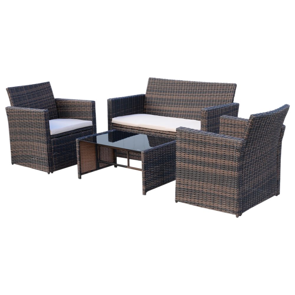 4pc Patio Garden Rattan Wicker Sofa 2-Seater Loveseat Chair Table Brown - anydaydirect