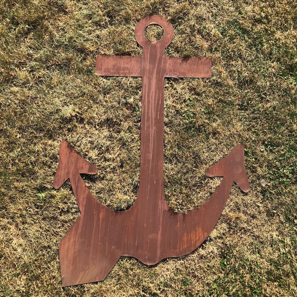 XL Rusty Anchor garden Sign Metal Ornament Feature Lawn statue - anydaydirect