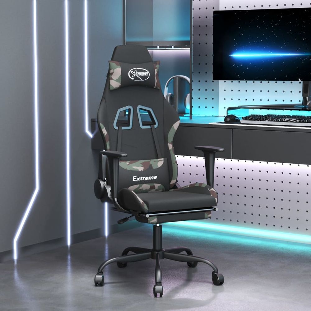 Gaming Chair with Footrest Black and Camouflage Fabric - anydaydirect
