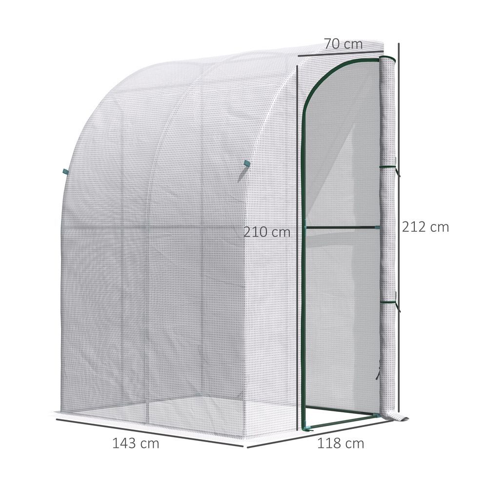 Outsunny Walk-In Lean to Wall Greenhouse w/ Zippered Door 143x118x212cm, White - anydaydirect