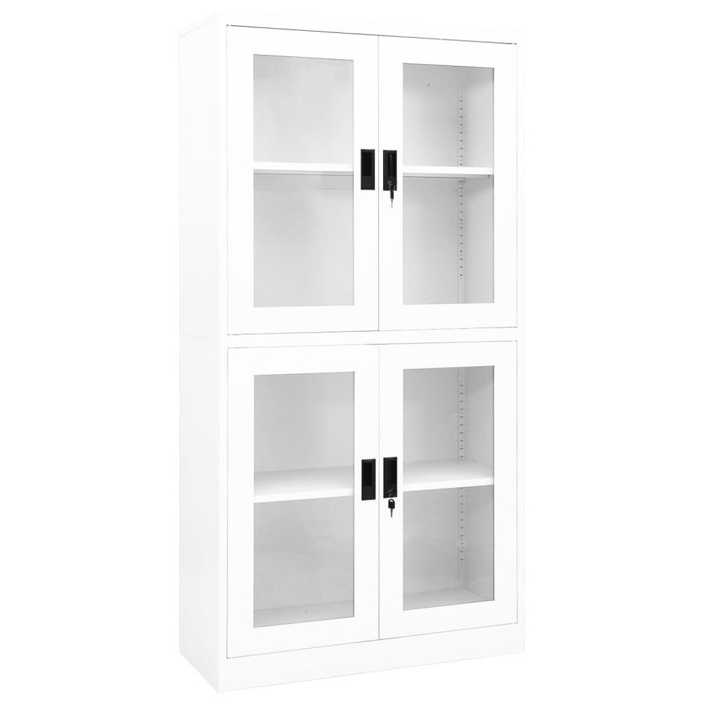 Office Cabinet White 90x40x180 cm Steel and Tempered Glass - anydaydirect