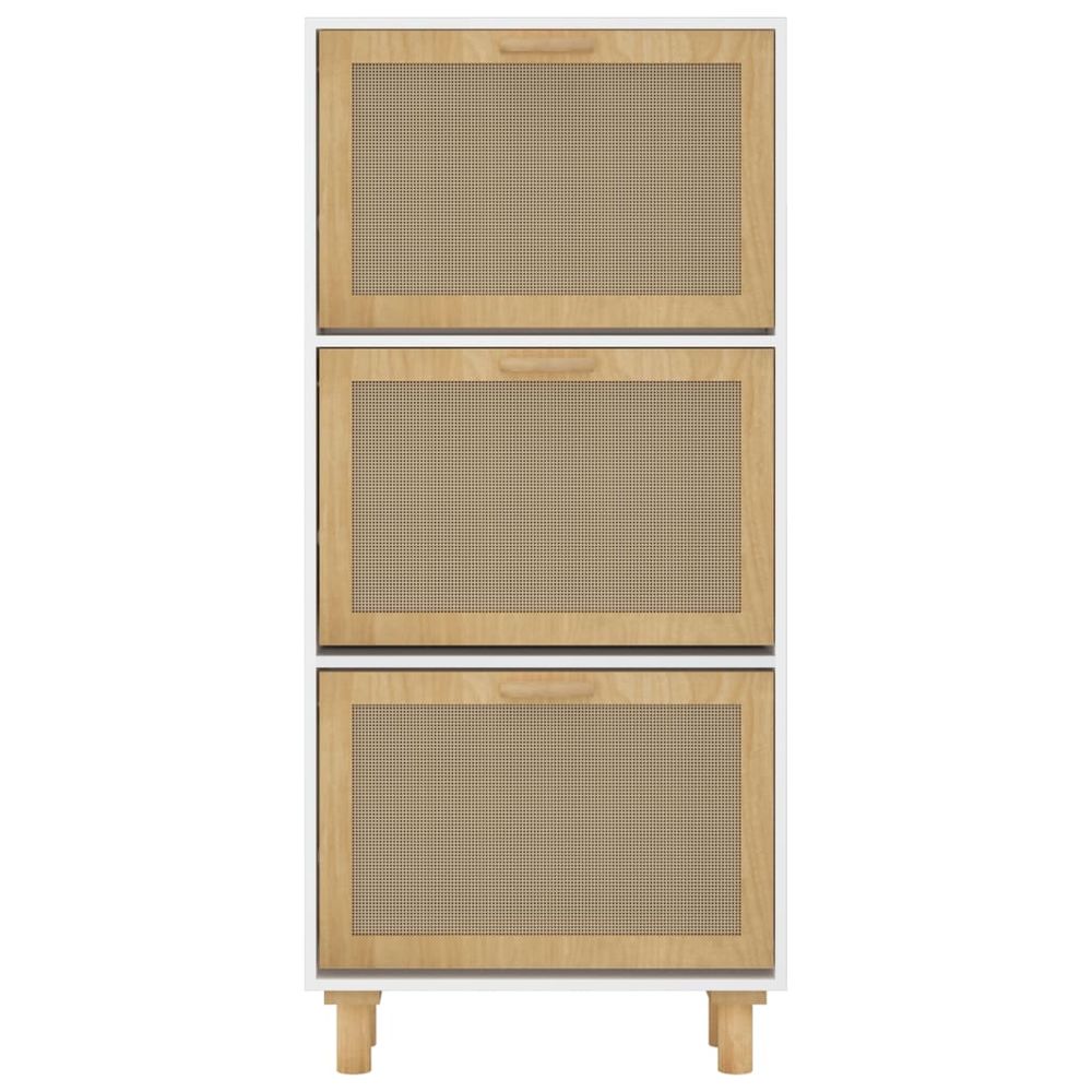 Shoe Cabinet White 52x25x115 cm Engineered Wood&Natural Rattan - anydaydirect
