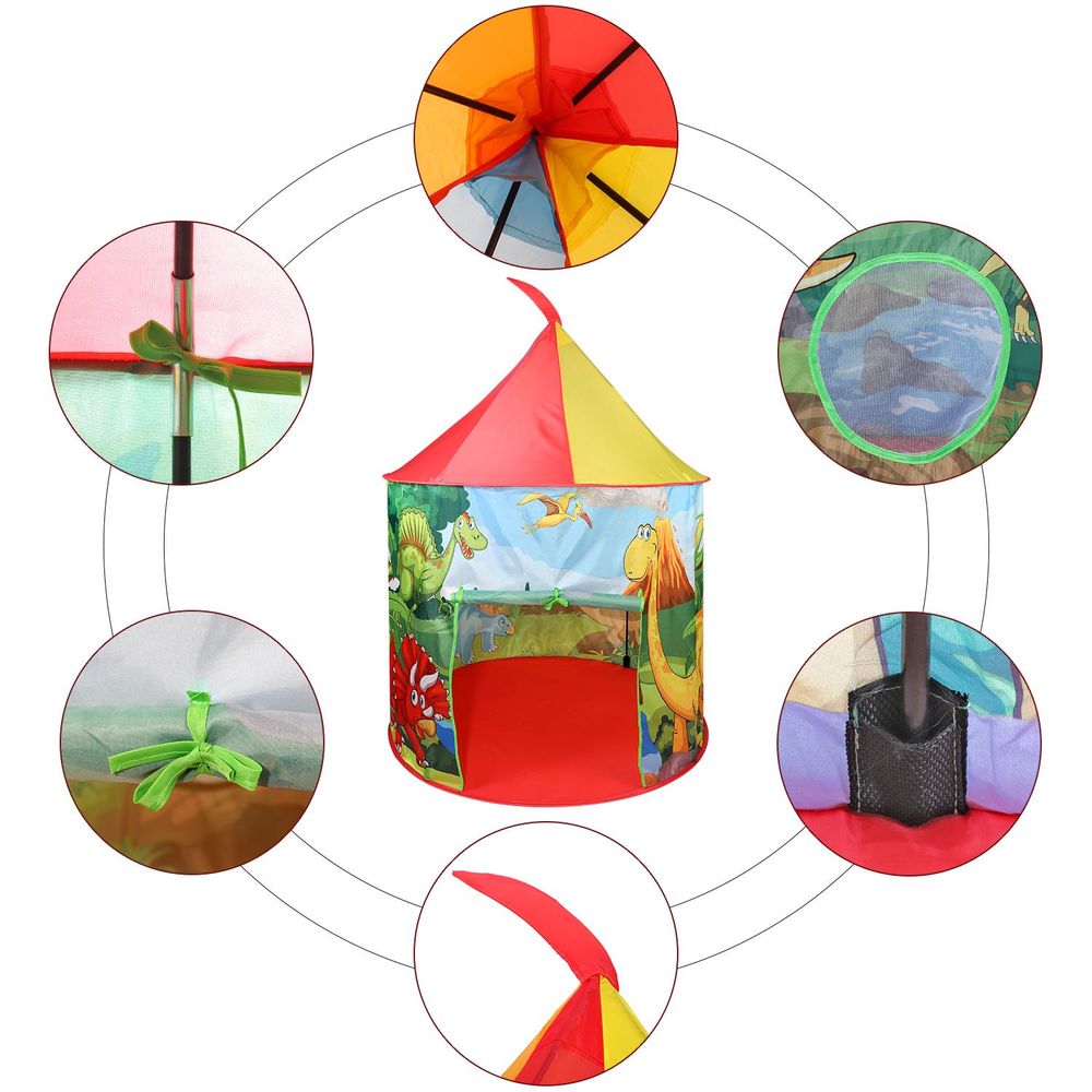 SOKA Dinosaur Play Tent Portable Foldable Red & Yellow Pop Up Garden Playhouse Tent - anydaydirect