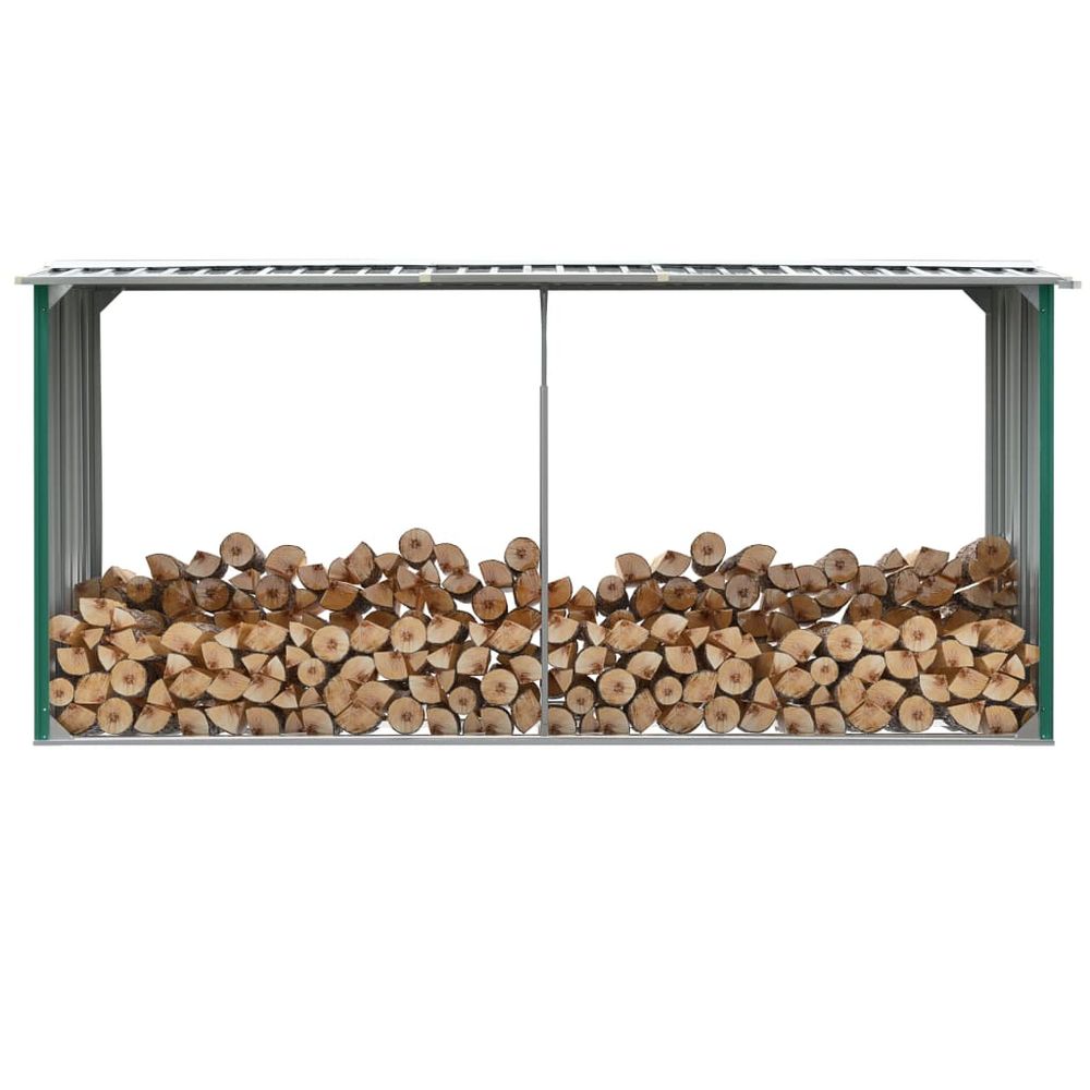 Garden Log Storage Shed Galvanised Steel 330x92x153 cm Green - anydaydirect