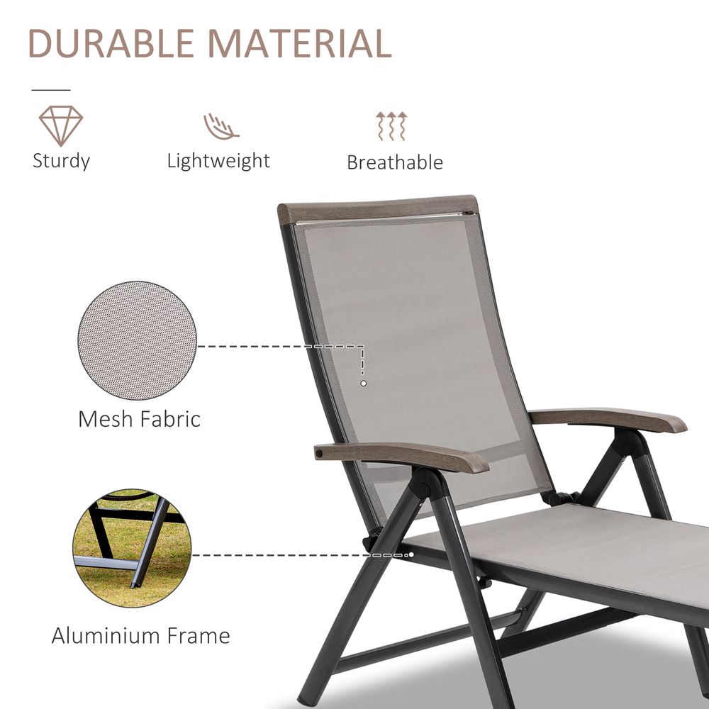 Folding Sun Lounger, Adjustable Aluminium Frame Brown - anydaydirect