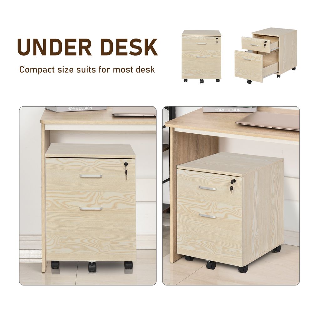 2-Drawer Locking Office Filing Cabinet 5 Wheels Rolling Storage Oak Vinsetto - anydaydirect