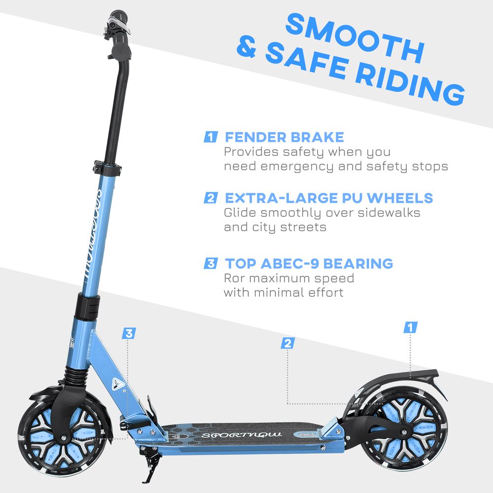 Folding Kick Scooter, Adjustable w/ Dual Shock Absorber for 14+, Blue HOMCOM - anydaydirect