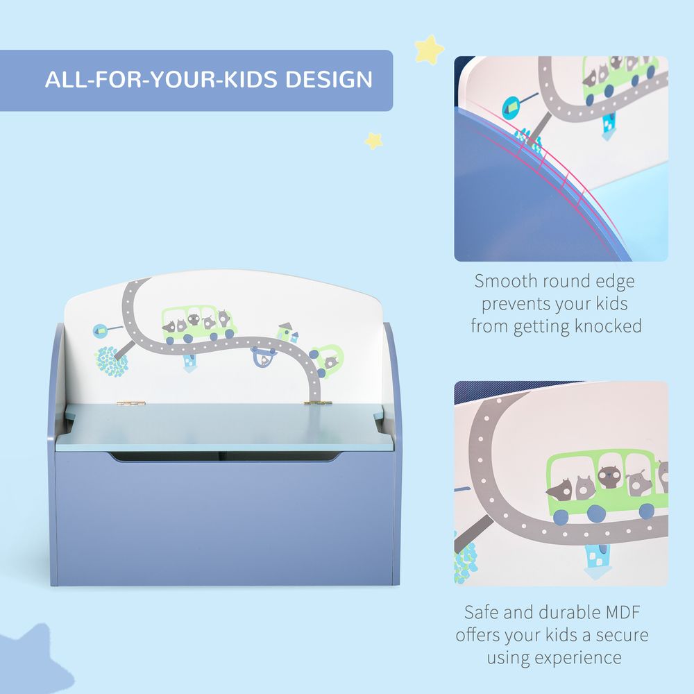 Kids Wooden Toy Box Children Storage Chest Bench Organiser Bedroom Blue HOMCOM - anydaydirect