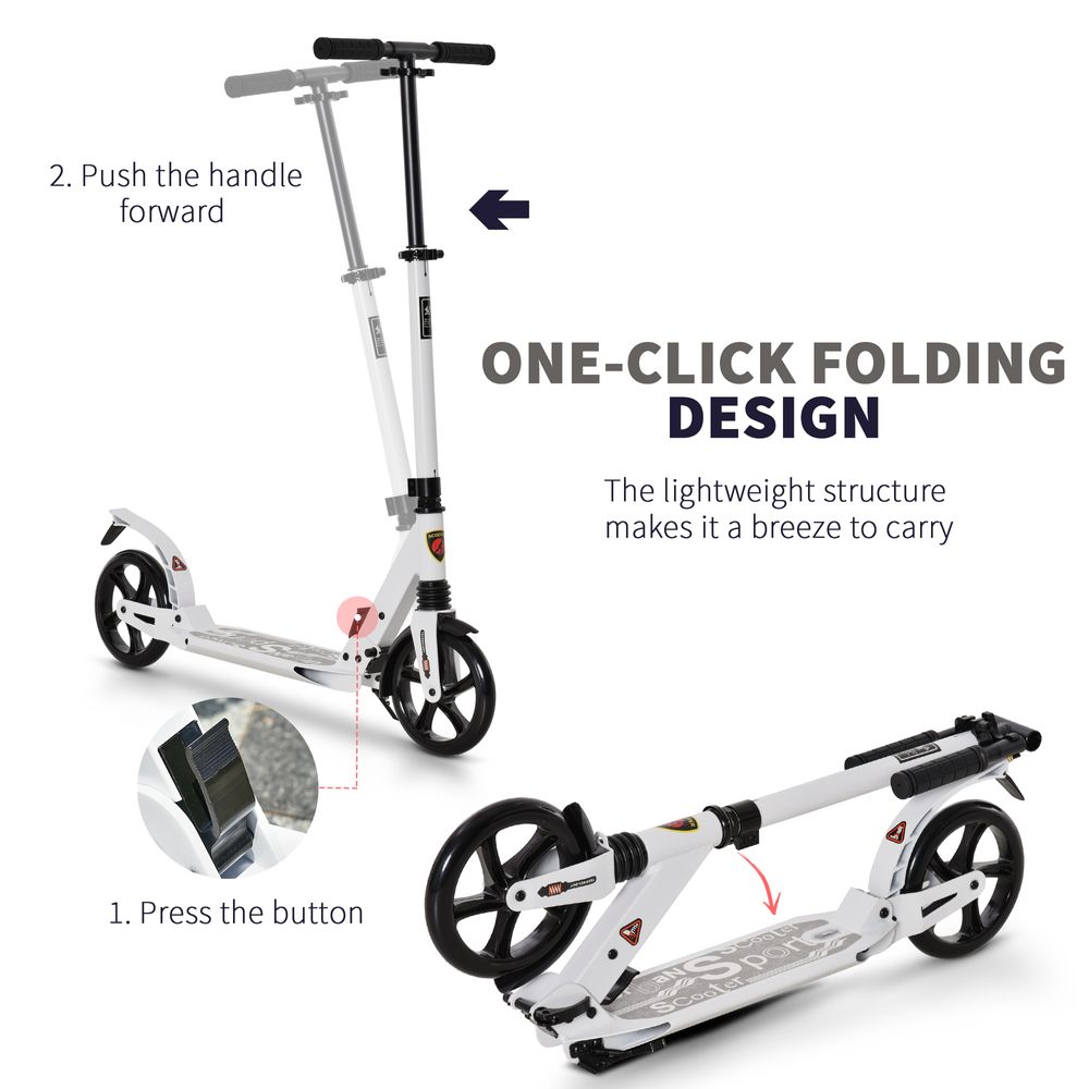 Kick Scooter Folding 2 Big Wheels Adjustable  Adult Teens For 14+ White HOMCOM - anydaydirect