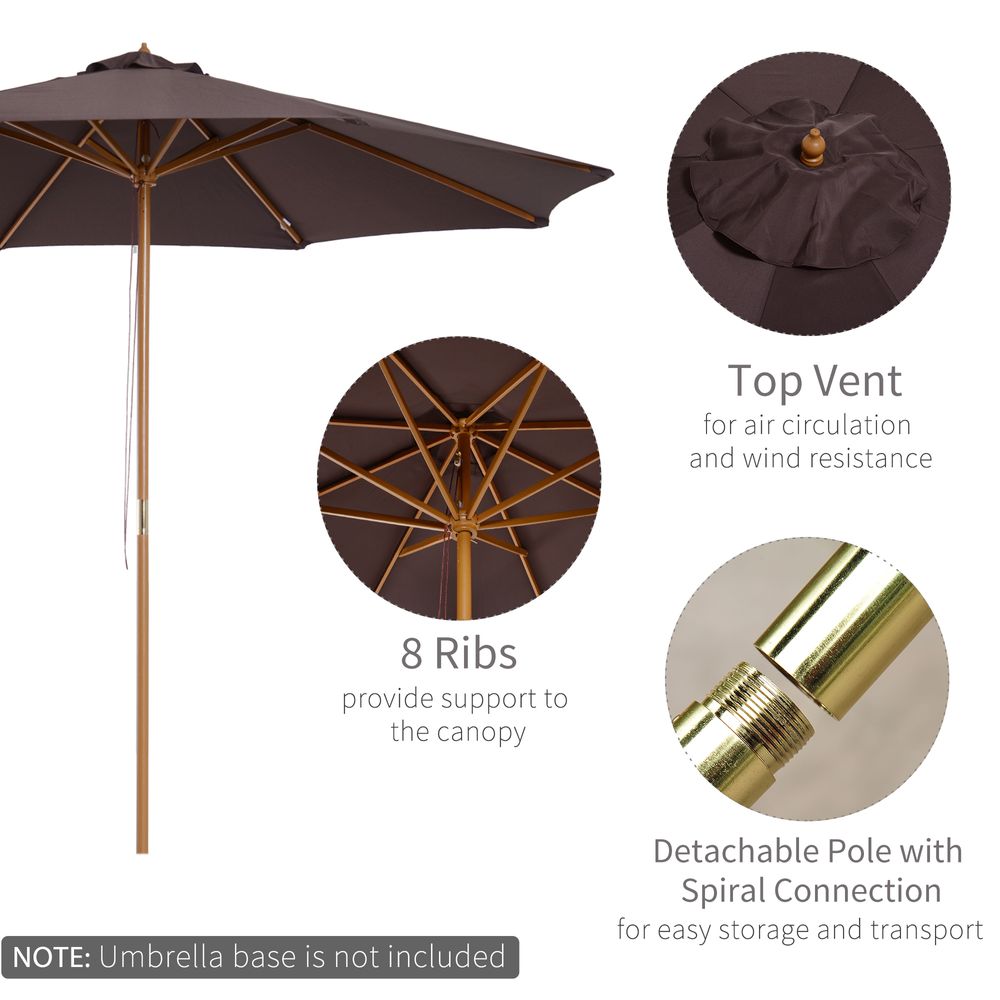 3m Bamboo Wooden Market Patio Umbrella Garden Parasol Outdoor Sunshade Canopy - anydaydirect