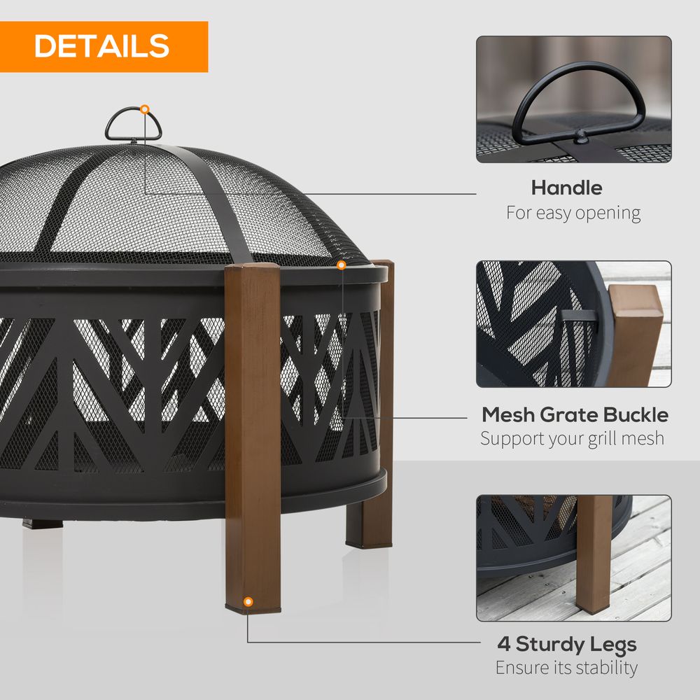 2-in-1 Outdoor Fire Pit Bowl with BBQ Grill Grate 30" Spark Screen Cover - anydaydirect