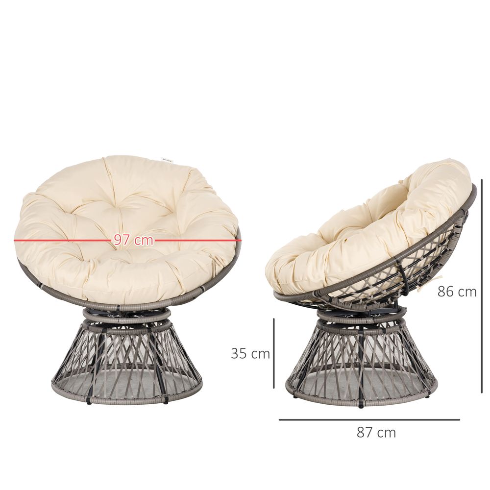 360� Swivel Rattan Papasan Moon Bowl Chair Round Outdoor w/ Padded Outsunny - anydaydirect