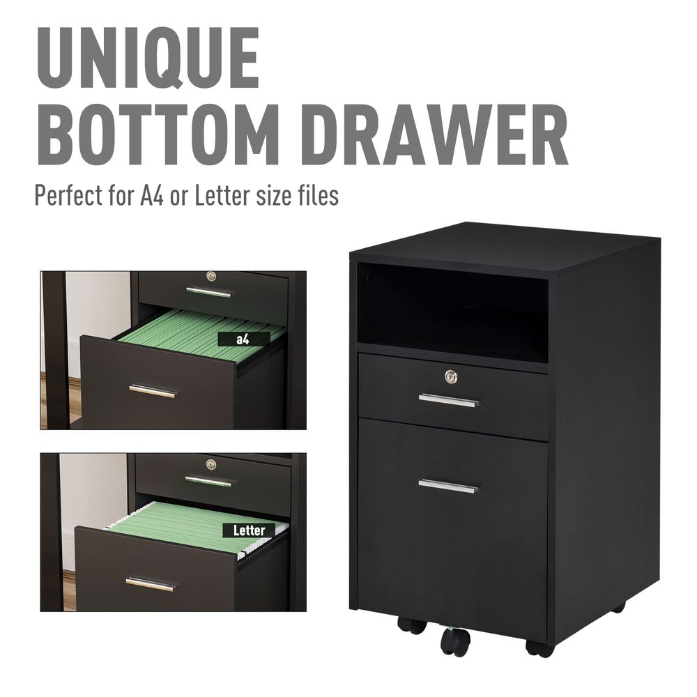 Mobile File Cabinet Lockable Documents Storage w/ 5 Wheels Black Vinsetto - anydaydirect