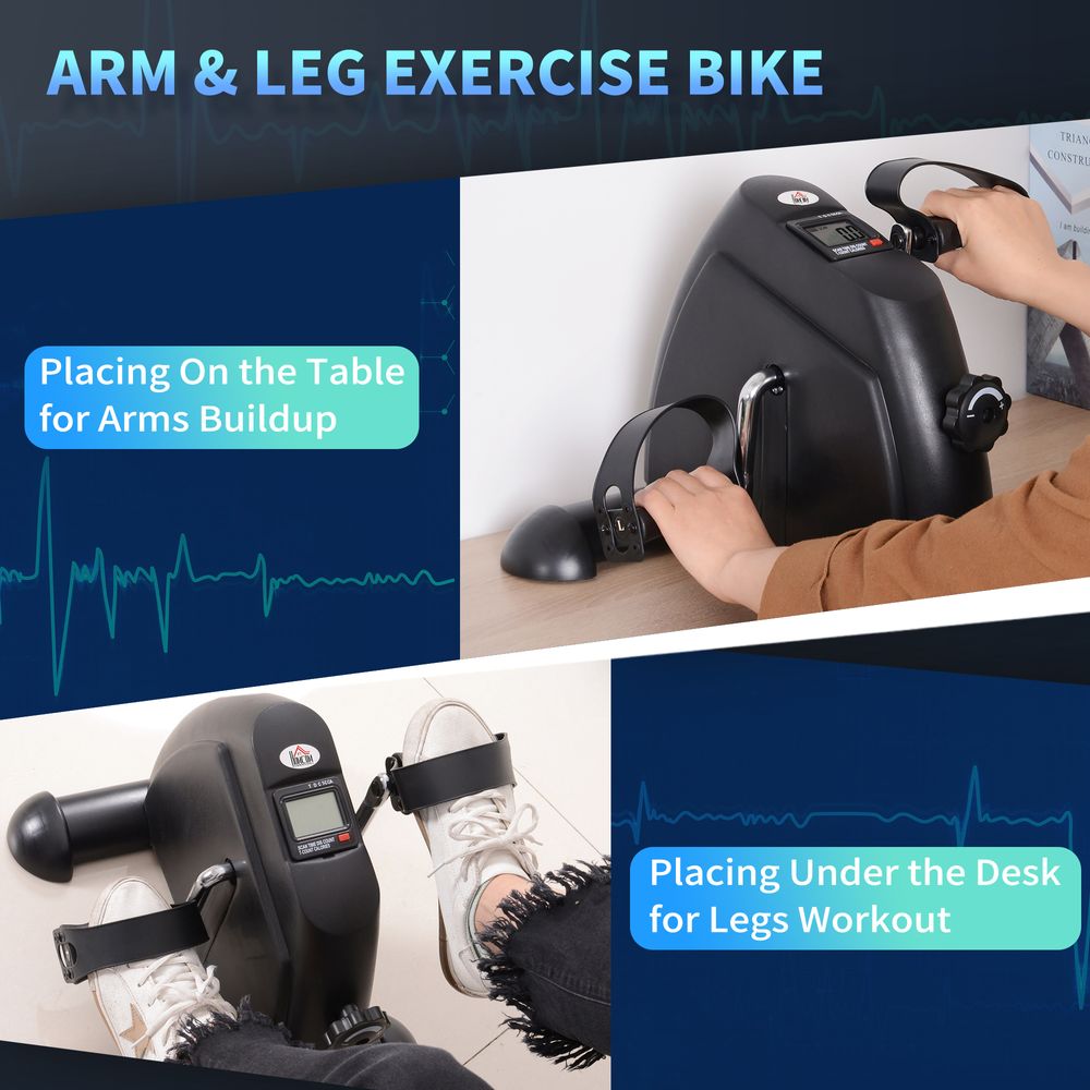 Mini Exercise Bike Portable Pedal Manual Machine Indoor Fitness Black HOMCOM - anydaydirect