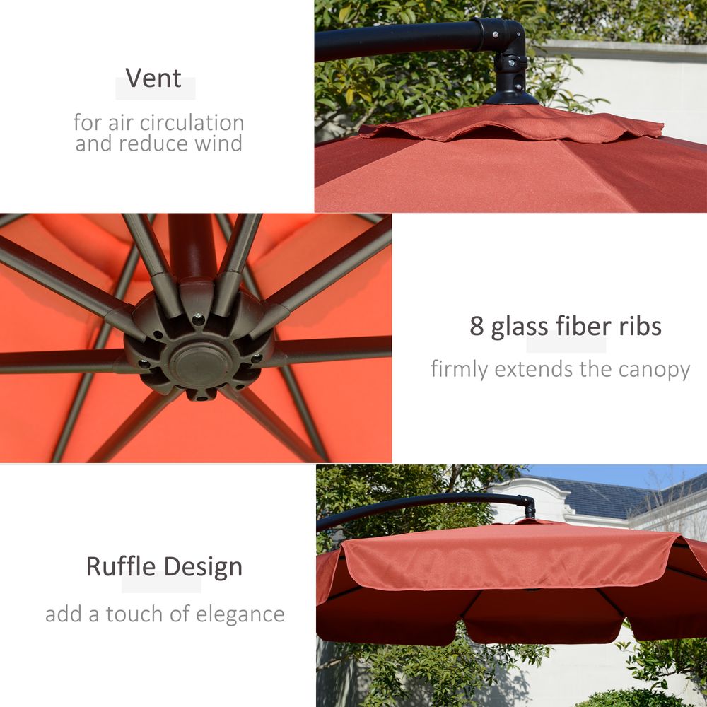2.7m Banana Parasol Cantilever Crank Handle Wine Red - anydaydirect