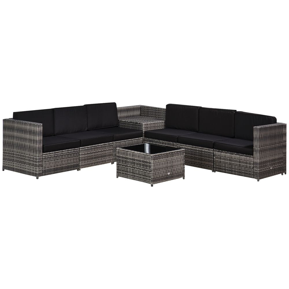 Outsunny 6-Seater Rattan Sofa Furniture Set W/ Cushions, Steel Frame-Grey - anydaydirect