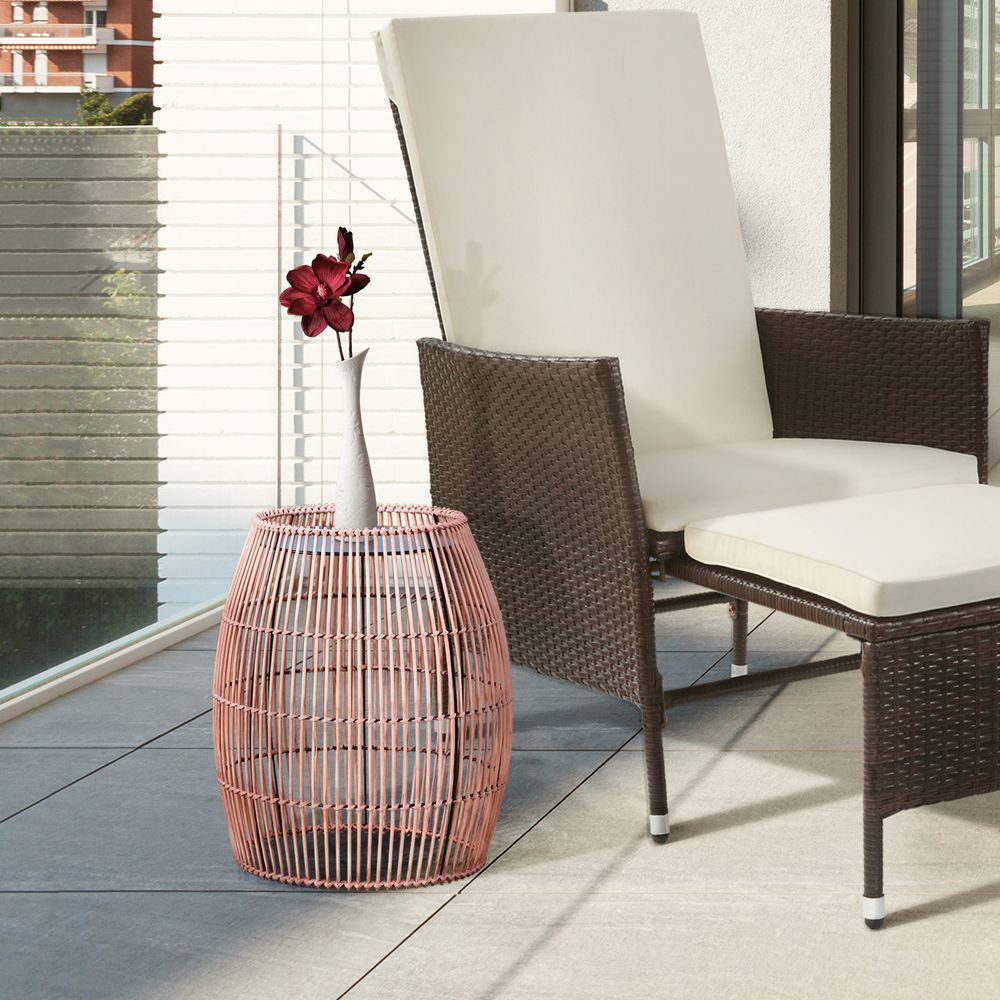 Outdoor Garden Furniture Large Round Side Table in Bamboo Wicker - anydaydirect