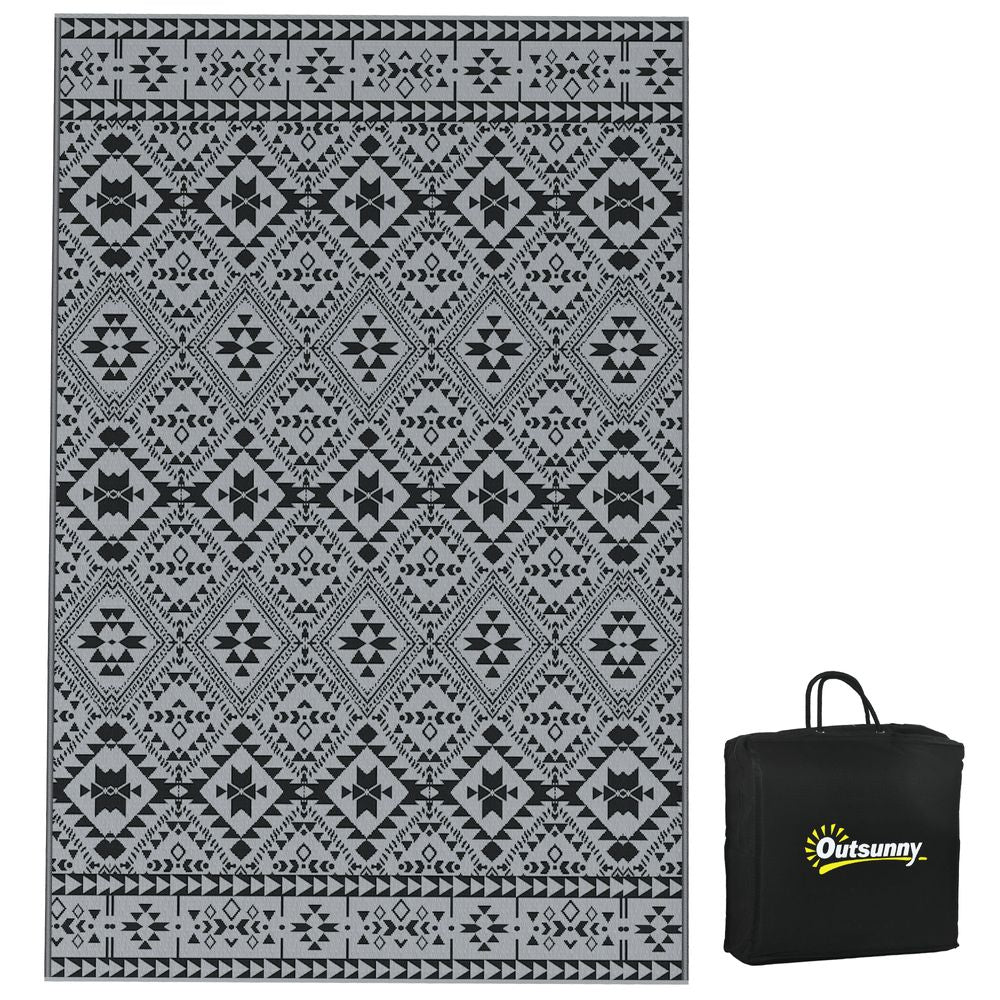 Outsunny Reversible Waterproof Outdoor Rug with Carry Bag, 182 x 274cm, Black - anydaydirect