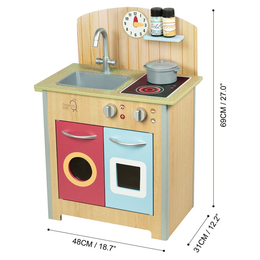 Porto Small Interactive Wooden Kitchen Playset &  4 Accessories - anydaydirect