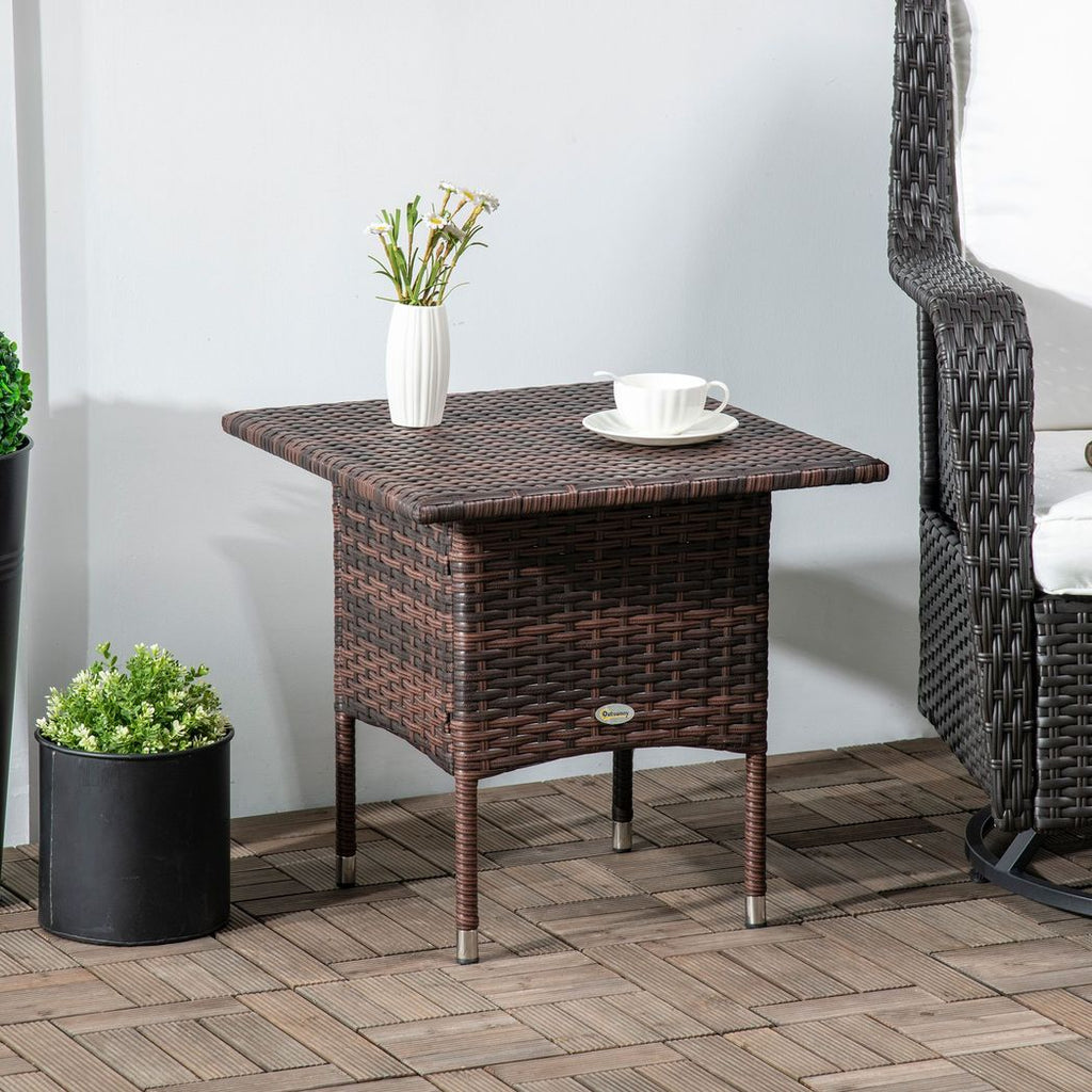 Outsunny PE Rattan Outdoor Coffee Table, Easy Match Rattan Side Table, Brown - anydaydirect