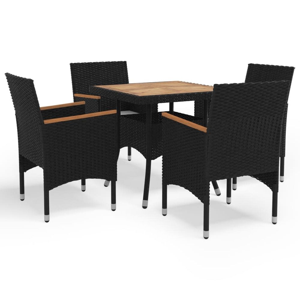 5 Piece Garden Dining Set Poly Rattan and Solid Wood Black - anydaydirect